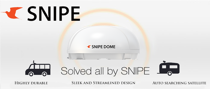 Snipe Dome automatic satellite system for motorhoem or caravan, mobile fitting available top banner